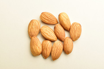 Closeup of almonds, isolated on the white background.