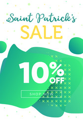 Sale banner template to St Patricks Day, super discount for holiday. Abstract shapes background