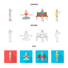 Isolated object of posture and mood sign. Collection of posture and female stock symbol for web.