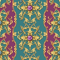 Seamless baroque pattern with decorative golden scrolls