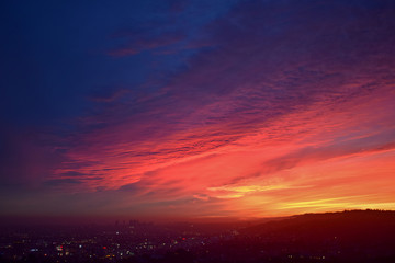 Colorful Sunset over Los Angeles and Hollywood Hills