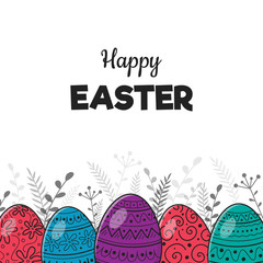 Greeting card with cute easter eggs and wishes. Vector