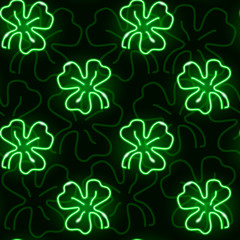 Seamless pattern with neon green shamrock. St. Patrick's day concept. Vector 10 EPS illustration.