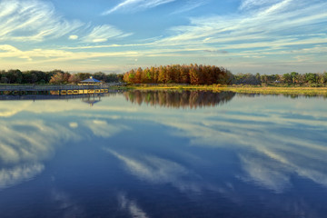 landscape with lake and blue sky