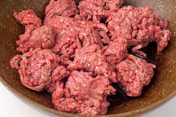 Minced meat on frying pan