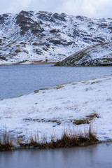 A snowy mountain scene in the Lake District in England