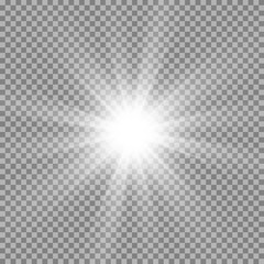 White beautiful light explodes with a transparent explosion. Vector, bright illustration for perfect effect with sparkles. Bright Star. Transparent shine of the gloss gradient, bright flash