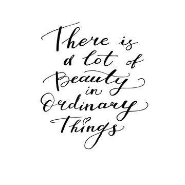 There is beauty in ordinary things - motivational, inspirational quote, hand-written text, lettering, vector illustration isolated on white background