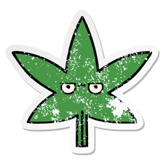 distressed sticker of a cute cartoon marijuana leaf