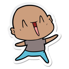 sticker of a happy cartoon bald man