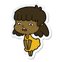 sticker of a cartoon worried woman