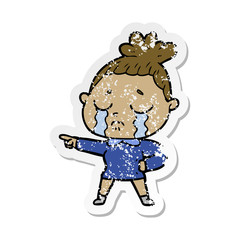 distressed sticker of a cartoon crying woman
