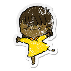 distressed sticker of a stressed out cartoon girl