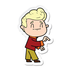 sticker of a happy cartoon man making point