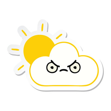 sticker of a cute cartoon sunshine and cloud