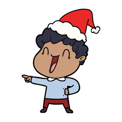 line drawing of a happy man wearing santa hat