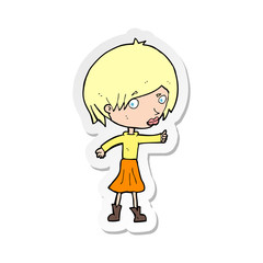 sticker of a cartoon woman raising eyebrow