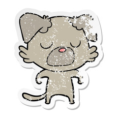 distressed sticker of a cartoon dog
