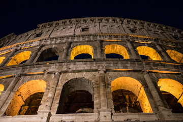Night at the Great Roman Colosseum (Coliseum, Colosseo), also known as the Flavian Amphitheatre with lights & illumination.