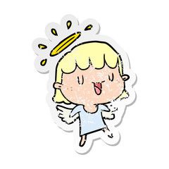 distressed sticker of a cartoon angel