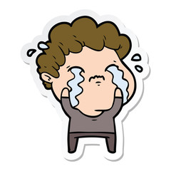 sticker of a cartoon man crying
