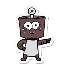 sticker of a happy cartoon robot pointing