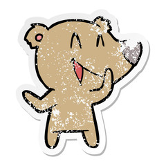 distressed sticker of a laughing bear cartoon