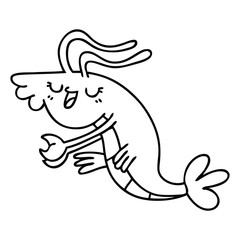 quirky line drawing cartoon happy shrimp