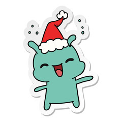 christmas sticker cartoon of kawaii alien