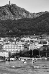 Como Lake landscape in black and white