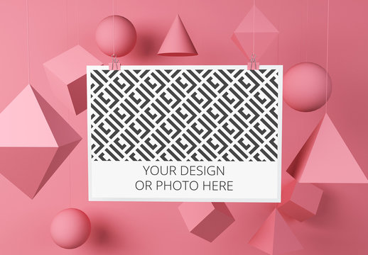 Horizontal Poster in Geometric Scene Mockup