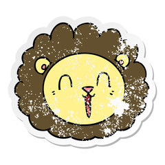 distressed sticker of a cartoon lion face
