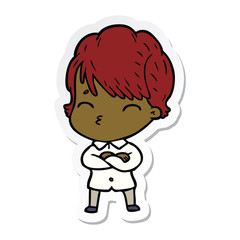 sticker of a cartoon woman thinking