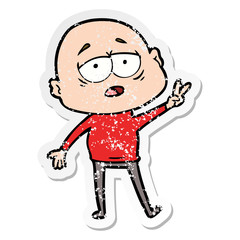 distressed sticker of a cartoon tired bald man