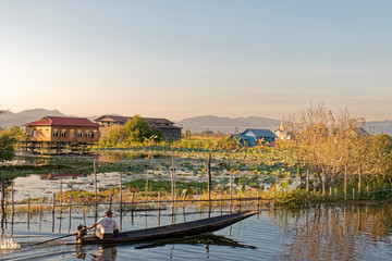 Burma, Asia -  village on the water.