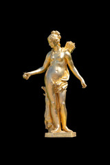 Gilded park sculpture of a naked goddess.