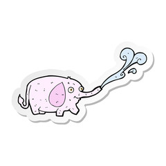 sticker of a cartoon funny little elephant squirting water