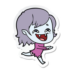 sticker of a cartoon laughing vampire girl