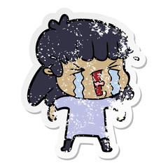 distressed sticker of a cartoon woman in tears
