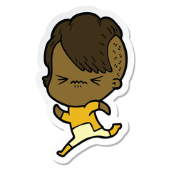 sticker of a cartoon annoyed hipster girl