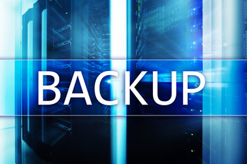 Backup System Recovery Technology Concept on modern server room background.