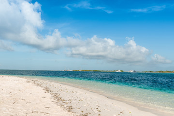 Paradise island and turquoise waters at the Caribbean. Las Aves Island, Venezuela