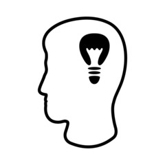 Icon of man's head and bulb. Concept of idea, discovery or intellectual insight. Vector Illustration