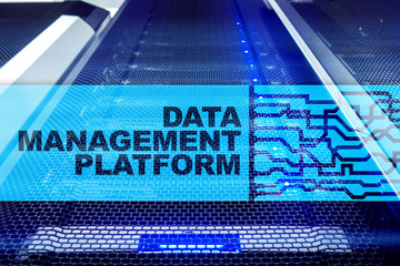 Data management and analysis platform concept on server room background