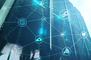 Technology infrastructure cloud computing and communication. Internet concept.