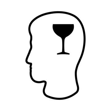 recommend clip art: Icon of man's head and wine glass. Concept of drinking, partying, hangover or alcohol dependence . Vector Illustration