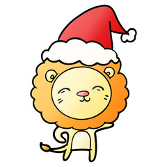 gradient cartoon of a lion wearing santa hat