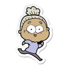 sticker of a cartoon happy old woman