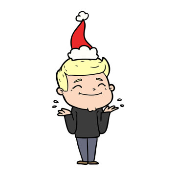 recommend clip art: happy line drawing of a man shrugging wearing santa hat