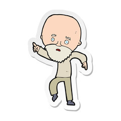 sticker of a cartoon worried old man pointing
